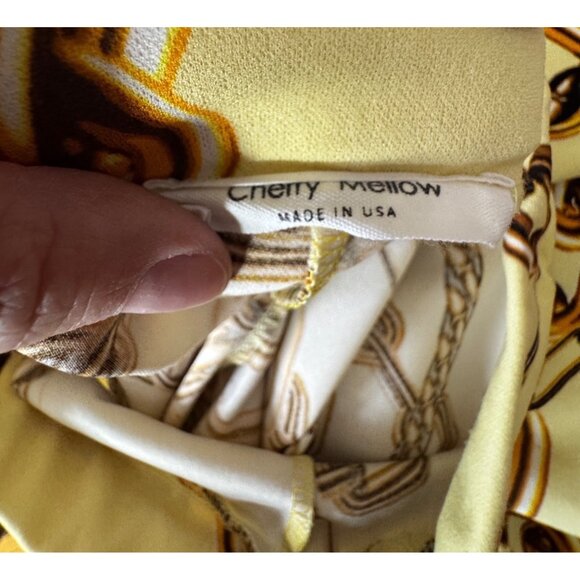 Chain Print Yellow Cropped Jacket &‎ Leggings Set XL Stretch Sexy Hip Hop Club - Picture 9 of 10